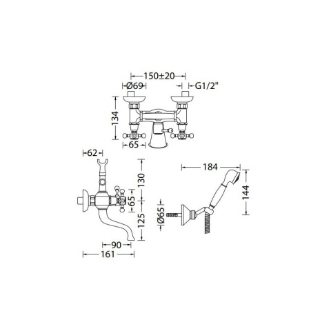 Eurorama ANAIS bateria wannowa ścienna retro