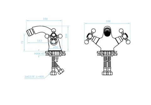 KUCHINOX- BATERIA BIDETOWA RETRO MOSIĄDZ ANTYCZNY Z KORKIEM