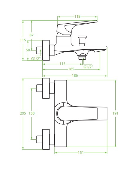 LAVEO EKOline Bateria wannowa ścienna bez zestawu natryskowego chrom BLY_010D