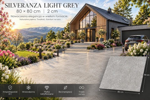 PŁYTKA TARASOWA GRESOWA 2 CM 80 × 80 SILVERANZA LIGHT GREY R11